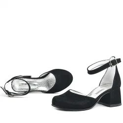 Merida Siyah Süet Kalın Topuklu Kız Çocuk Topuklu Ayakkabı