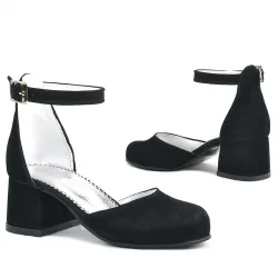 Merida Siyah Süet Kalın Topuklu Kız Çocuk Topuklu Ayakkabı