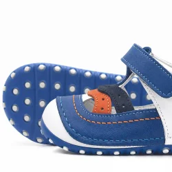 Nino Hakiki Deri Mavi Cırtlı Erkek Bebek İlk Adım Ayakkabı