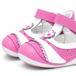Pembe Pullu Hakiki Deri Cırtlı Yazlık Kız Bebek Ayakkabı