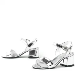 Pony Gümüş Aynalı Kalın Topuklu Kız Çocuk Abiye Ayakkabı