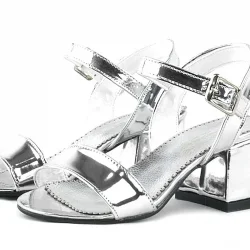 Pony Gümüş Aynalı Kalın Topuklu Kız Çocuk Abiye Ayakkabı