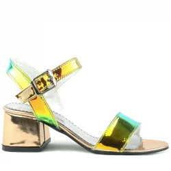 Pony Hologram Bakır-Yeşil Kalın Topuklu Kız Çocuk Abiye Ayakkabı