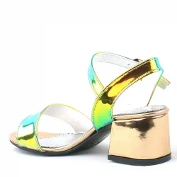 Pony Hologram Bakır-Yeşil Kalın Topuklu Kız Çocuk Abiye Ayakkabı