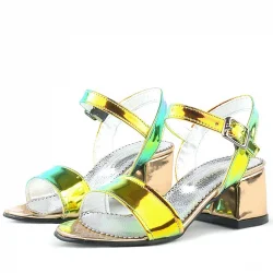 Pony Hologram Bakır-Yeşil Kalın Topuklu Kız Çocuk Abiye Ayakkabı