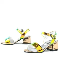 Pony Hologram Bakır-Yeşil Kalın Topuklu Kız Çocuk Abiye Ayakkabı