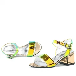 Pony Hologram Bakır-Yeşil Kalın Topuklu Kız Çocuk Abiye Ayakkabı