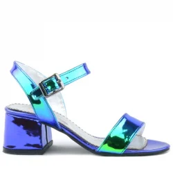 Pony Hologram Mor-Yeşil Kalın Topuklu Kız Çocuk Abiye Ayakkabı