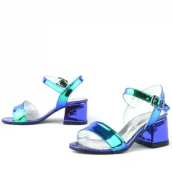 Pony Hologram Mor-Yeşil Kalın Topuklu Kız Çocuk Abiye Ayakkabı