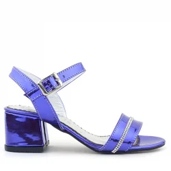 Pony Mor Aynalı Kalın Topuklu Parlak Taşlı Kız Çocuk Abiye Ayakkabı