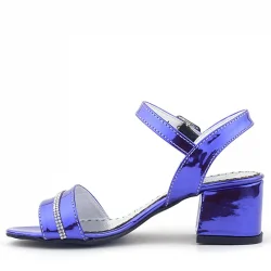 Pony Mor Aynalı Kalın Topuklu Parlak Taşlı Kız Çocuk Abiye Ayakkabı