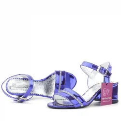 Pony Mor Aynalı Kalın Topuklu Parlak Taşlı Kız Çocuk Abiye Ayakkabı