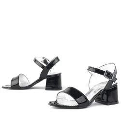 Pony Siyah Rugan Kalın Topuklu Kız Çocuk Abiye Ayakkabı