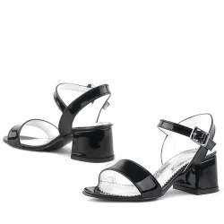 Pony Siyah Rugan Kalın Topuklu Kız Çocuk Abiye Ayakkabı