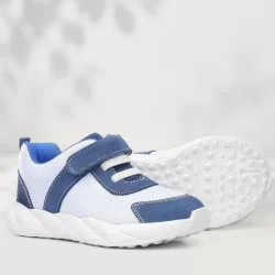 Rakerplus Barefoot Hakiki Deri Krem Lacivert Cırt Cırtlı Çocuk Spor Ayakkabı