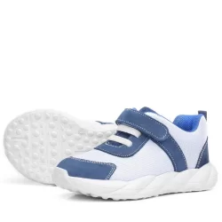 Rakerplus Barefoot Hakiki Deri Krem Lacivert Cırt Cırtlı Çocuk Spor Ayakkabı