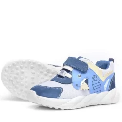 Rakerplus Barefoot Hakiki Deri Krem Lacivert Dinazorlu Cırtlı Çocuk Spor Ayakkabı