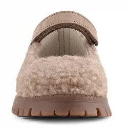 Rakerplus Bej Cırtlı Kalın Tabanlı Kız Çocuk Pofuduk Peluş Babet Ayakkabısı