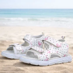 Rakerplus Beyaz Flamingo Cırtlı Bebek Sandalet Ayakkabı