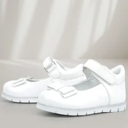 Rakerplus Beyaz Rugan Fiyonklu Kız Bebek Babet Ayakkabı