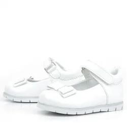 Rakerplus Beyaz Rugan Fiyonklu Kız Bebek Babet Ayakkabı