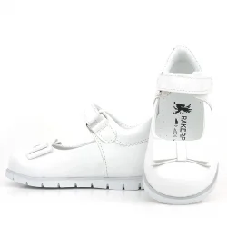 Rakerplus Beyaz Rugan Fiyonklu Kız Bebek Babet Ayakkabı
