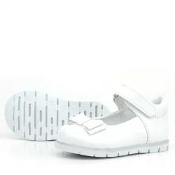 Rakerplus Beyaz Rugan Fiyonklu Kız Bebek Babet Ayakkabı