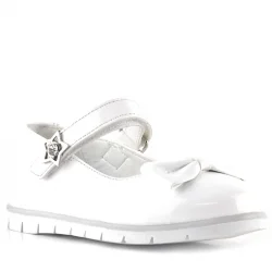 Rakerplus Beyaz Rugan Fiyonklu Yıldız Detaylı Cırtlı Kız Çocuk Babet