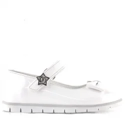 Rakerplus Beyaz Rugan Fiyonklu Yıldız Detaylı Cırtlı Kız Çocuk Babet