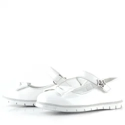 Rakerplus Beyaz Rugan Fiyonklu Yıldız Detaylı Cırtlı Kız Çocuk Babet