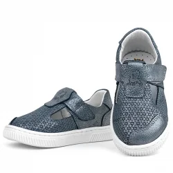 Rakerplus Bheem Hakiki Deri Gümüş Simli Cırtlı Bebek Sneaker Sandalet