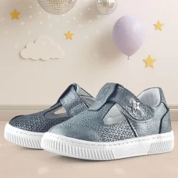 Rakerplus Bheem Hakiki Deri Gümüş Simli Cırtlı Yıldız Detaylı Bebek Sandalet