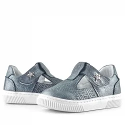 Rakerplus Bheem Hakiki Deri Gümüş Simli Cırtlı Yıldız Detaylı Bebek Sandalet