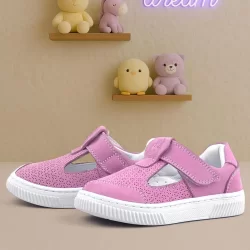 Rakerplus Bheem Hakiki Deri Pembe Cırtlı Bebek Sneaker Sandalet