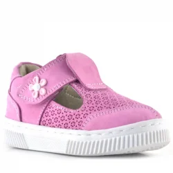 Rakerplus Bheem Hakiki Deri Pembe Cırtlı Çiçek Detaylı Bebek Sandalet