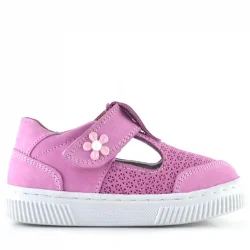 Rakerplus Bheem Hakiki Deri Pembe Cırtlı Çiçek Detaylı Bebek Sandalet