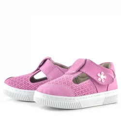 Rakerplus Bheem Hakiki Deri Pembe Cırtlı Çiçek Detaylı Bebek Sandalet