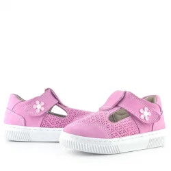 Rakerplus Bheem Hakiki Deri Pembe Cırtlı Çiçek Detaylı Bebek Sandalet
