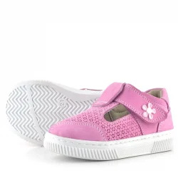 Rakerplus Bheem Hakiki Deri Pembe Cırtlı Çiçek Detaylı Bebek Sandalet