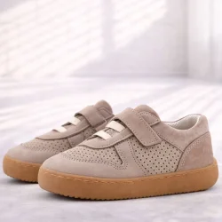 Rakerplus Bob Hakiki Deri Bej Barefoot Cırtlı Lastikli Bebek Sneaker Ayakkabı