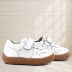Rakerplus Bob Hakiki Deri Beyaz Barefoot Cırtlı Lastikli Bebek Sneaker Ayakkabı