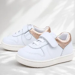 Rakerplus Bob Hakiki Deri Beyaz Nubuk Bakır Cırtlı Bebek Sneaker Ayakkabı