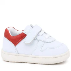 Rakerplus Bob Hakiki Deri Beyaz Nubuk Kırmızı Cırtlı Bebek Sneaker Ayakkabı