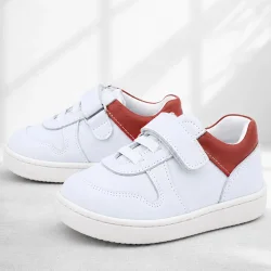 Rakerplus Bob Hakiki Deri Beyaz Nubuk Kırmızı Cırtlı Bebek Sneaker Ayakkabı