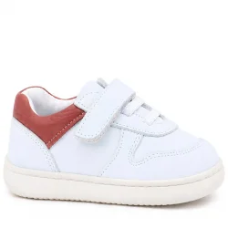 Rakerplus Bob Hakiki Deri Beyaz Nubuk Kırmızı Cırtlı Bebek Sneaker Ayakkabı