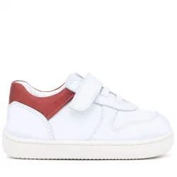 Rakerplus Bob Hakiki Deri Beyaz Nubuk Kırmızı Cırtlı Bebek Sneaker Ayakkabı