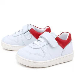 Rakerplus Bob Hakiki Deri Beyaz Nubuk Kırmızı Cırtlı Bebek Sneaker Ayakkabı