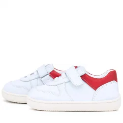 Rakerplus Bob Hakiki Deri Beyaz Nubuk Kırmızı Cırtlı Bebek Sneaker Ayakkabı