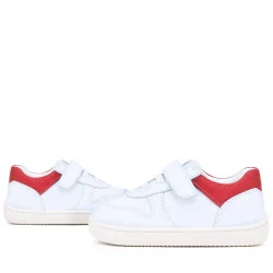 Rakerplus Bob Hakiki Deri Beyaz Nubuk Kırmızı Cırtlı Bebek Sneaker Ayakkabı
