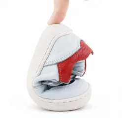 Rakerplus Bob Hakiki Deri Beyaz Nubuk Kırmızı Cırtlı Bebek Sneaker Ayakkabı